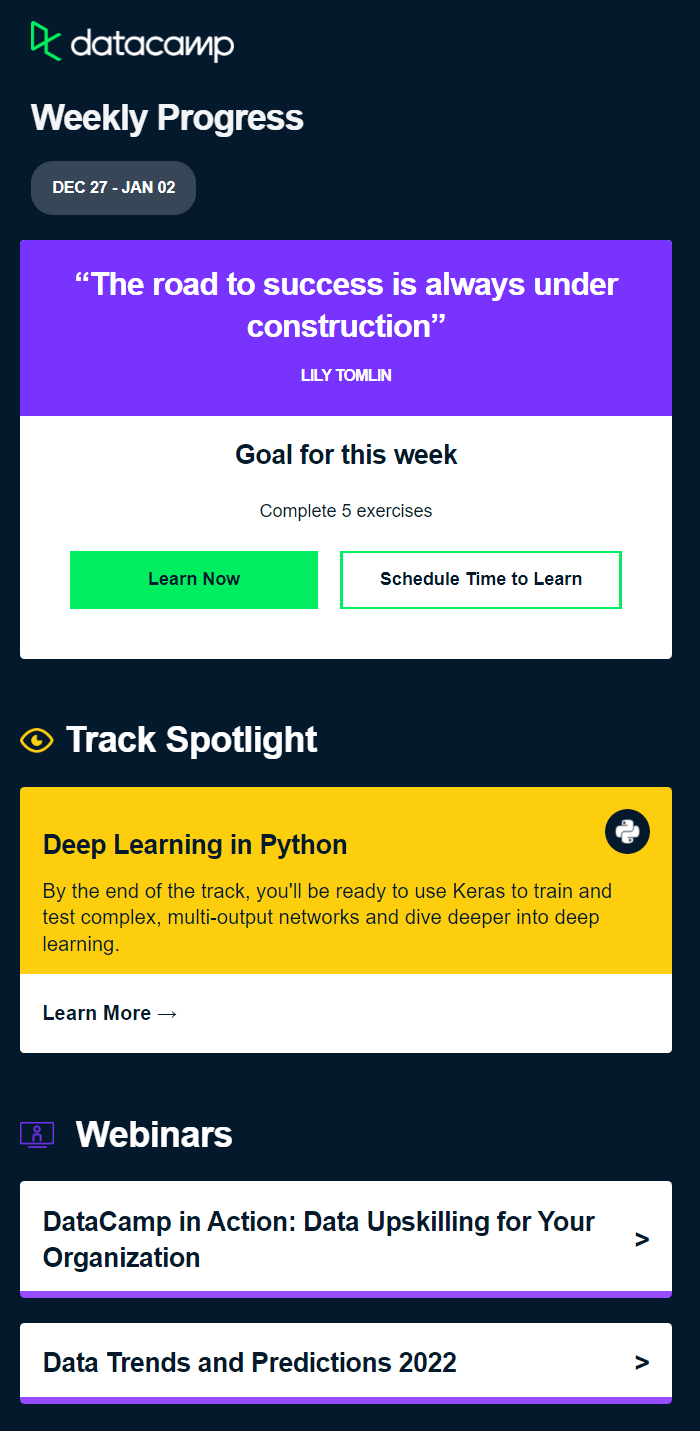 Excerpt of Datacamp's email 