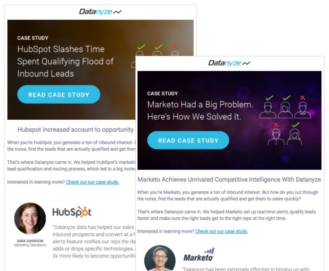 E-Mail von Datanyze mit Link zur Fallstudie 
