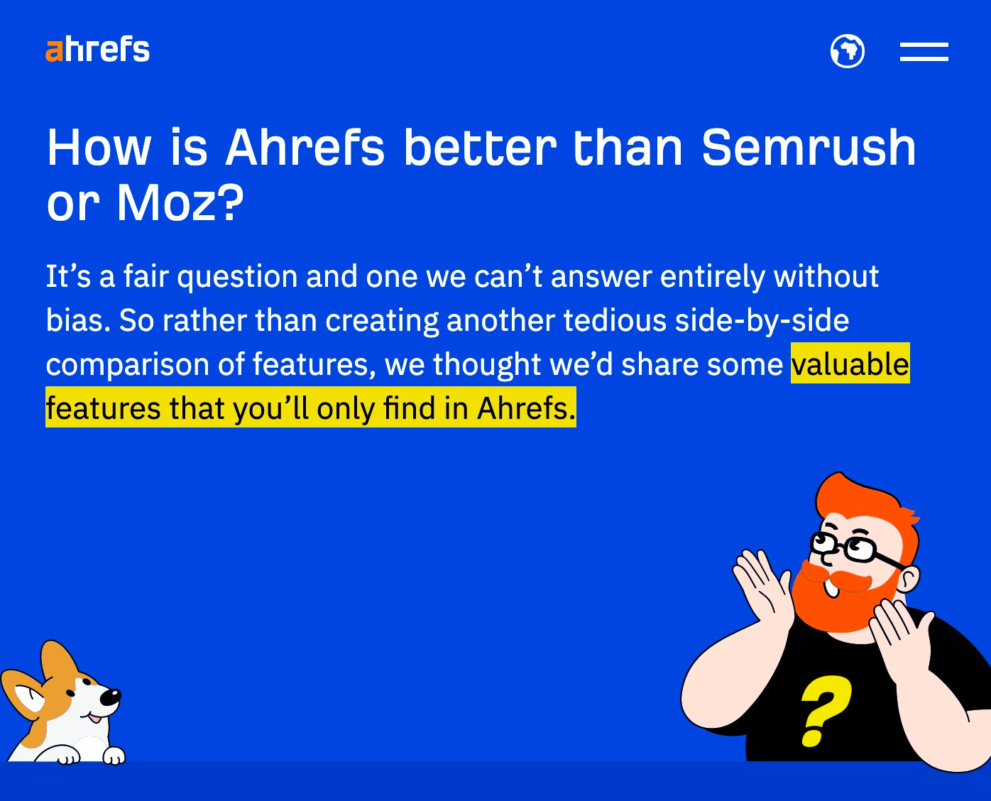 Excerpt of Ahrefs' "versus" page 