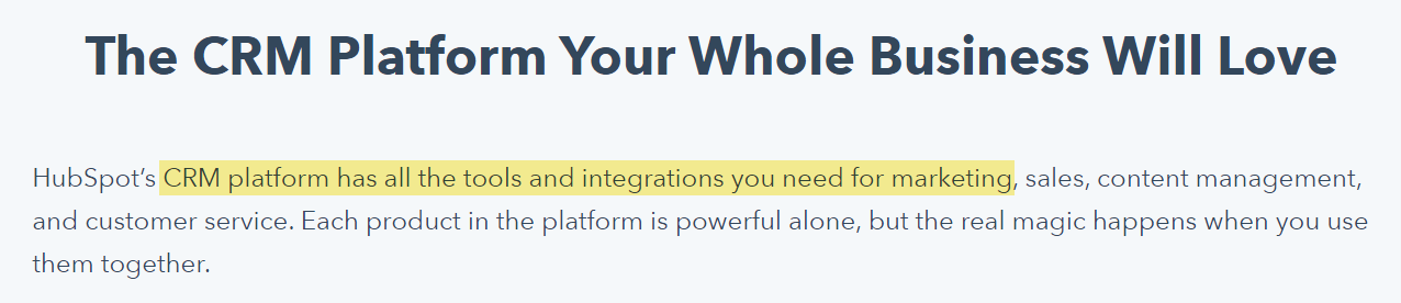 Excerpt of HubSpot article talking about its CRM 