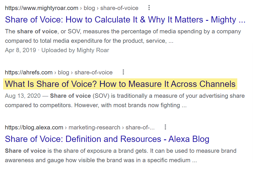 Google SERP for "share of voice"