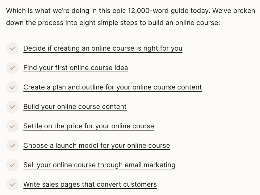 8 lines, each summarizing a step; each line is linked to another article with more details 