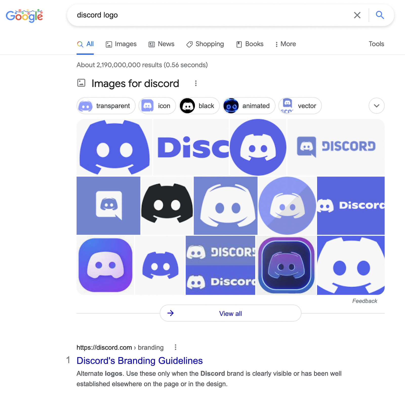 Google SERP for "discord logo"