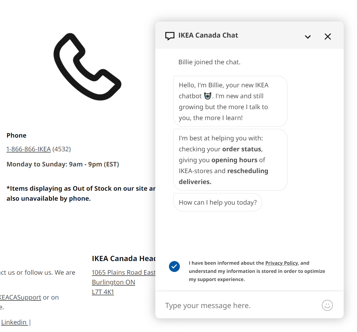 Chatbot IKEA Canada