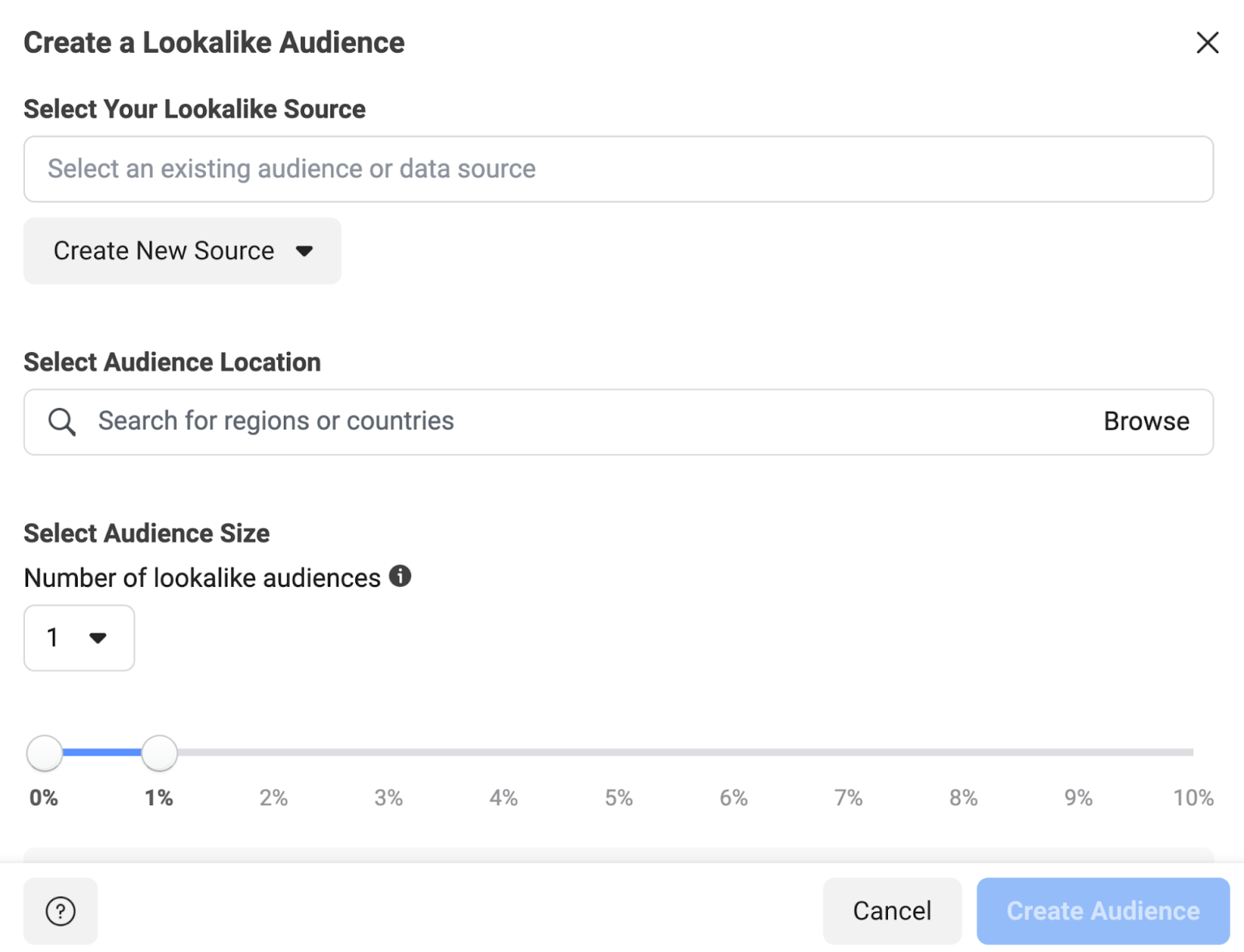 Page to set up lookalike audience 