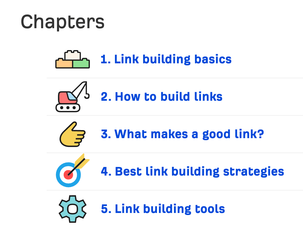 List of chapters on link building 