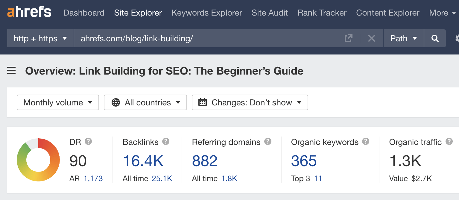 Site Explorer overview of Ahrefs' link building guide 
