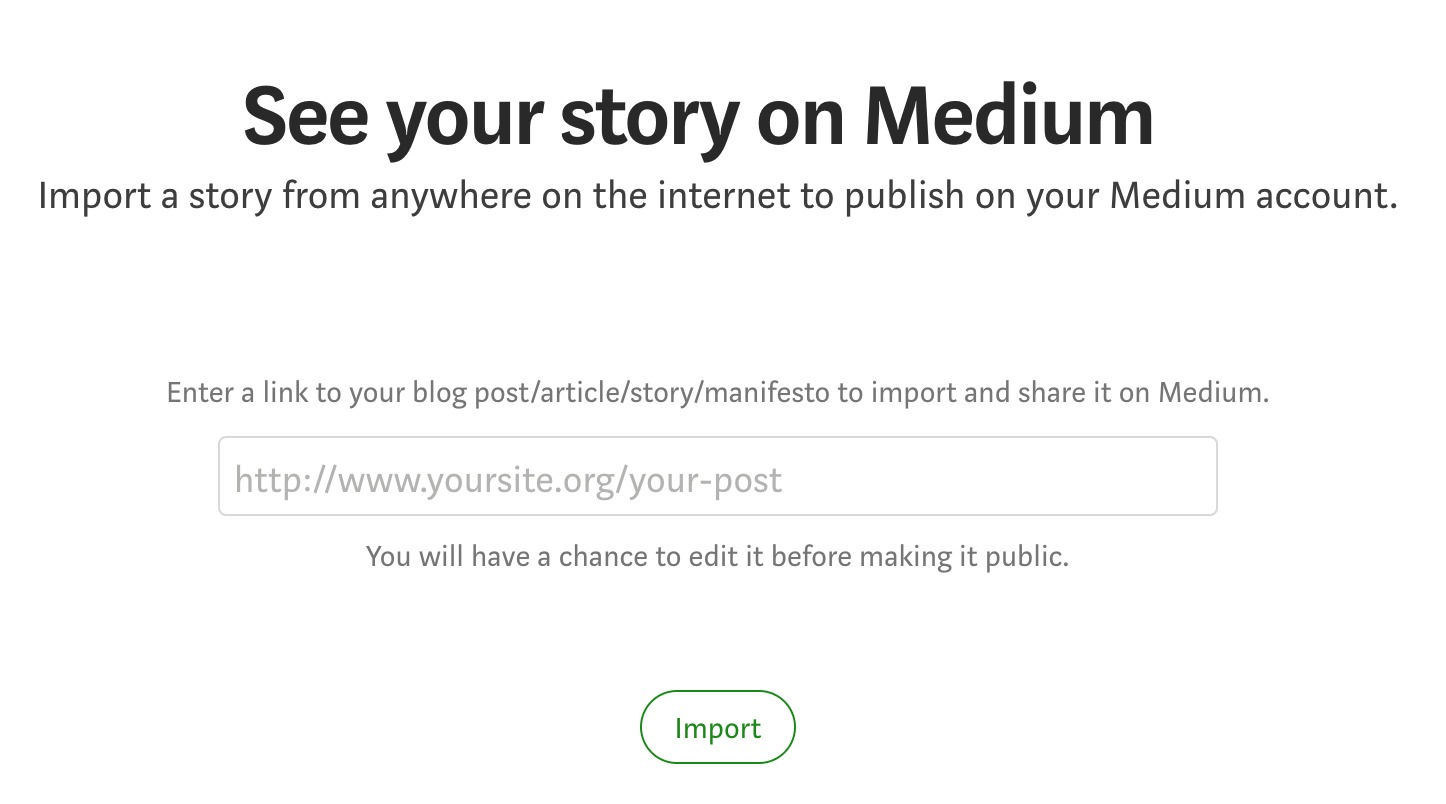 Text field to enter URL and import content into Medium