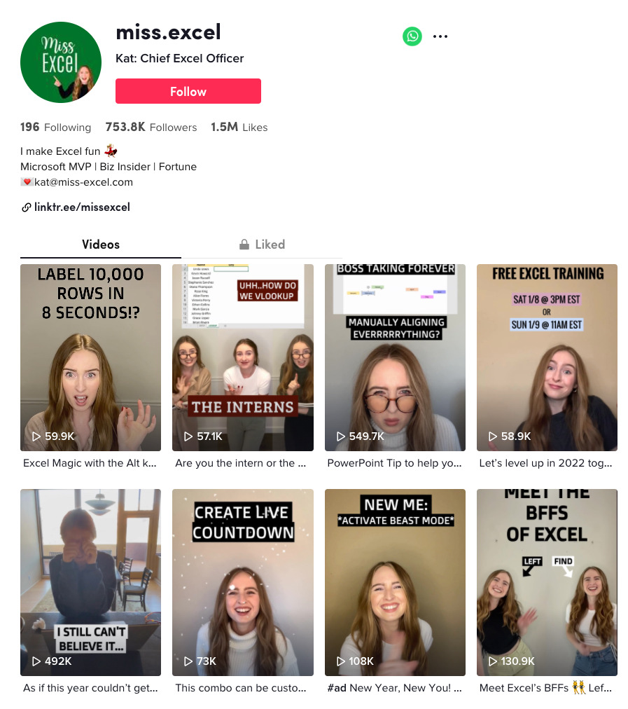 Tiktok page of miss.excel