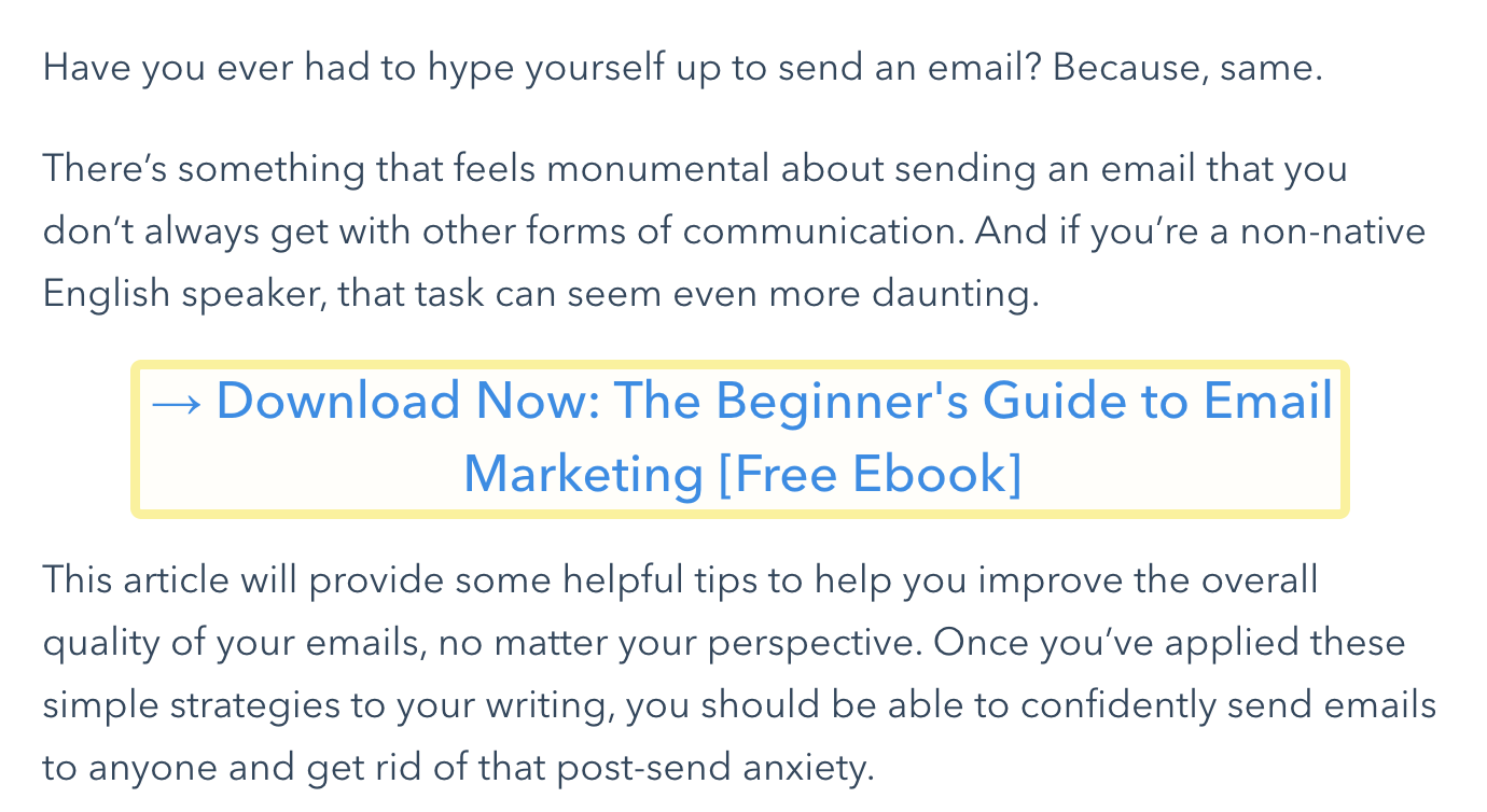 Excerpt of article showing CTA to sign up for HubSpot's email list via “content upgrade”