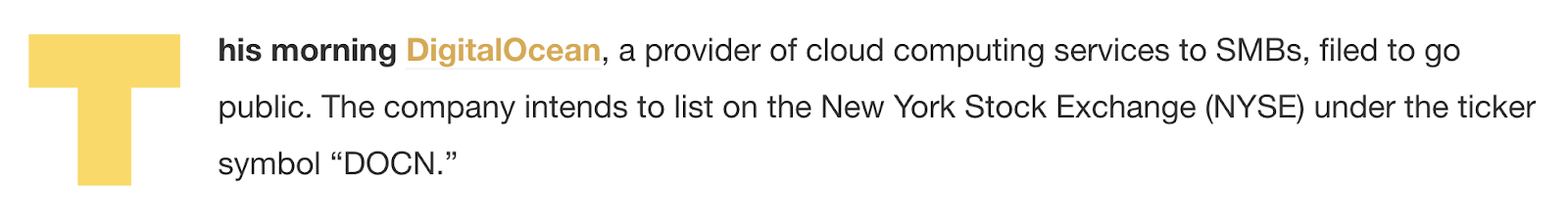 Excerpt from Tech Crunch article about DigitalOcean 