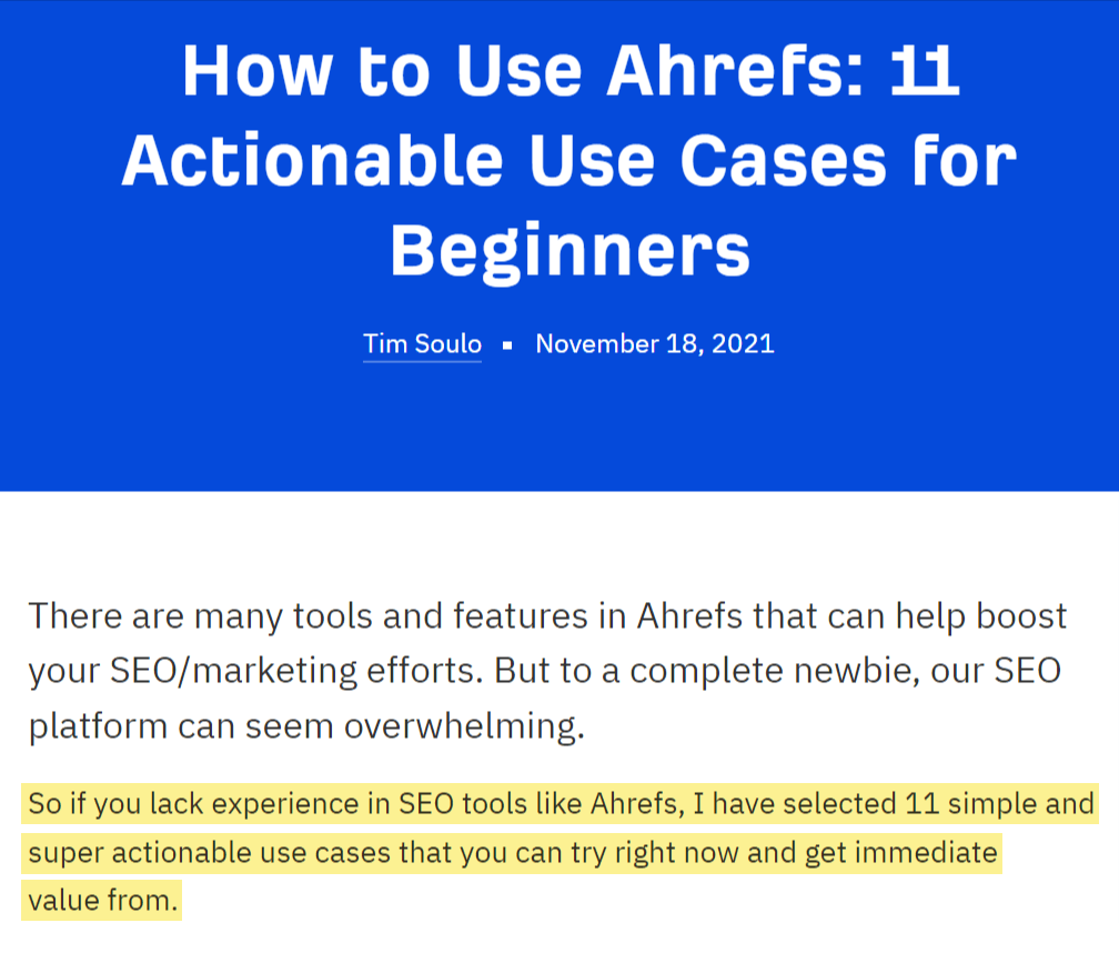 Excerpt of article about how to use Ahrefs, along with 11 use cases for beginners 