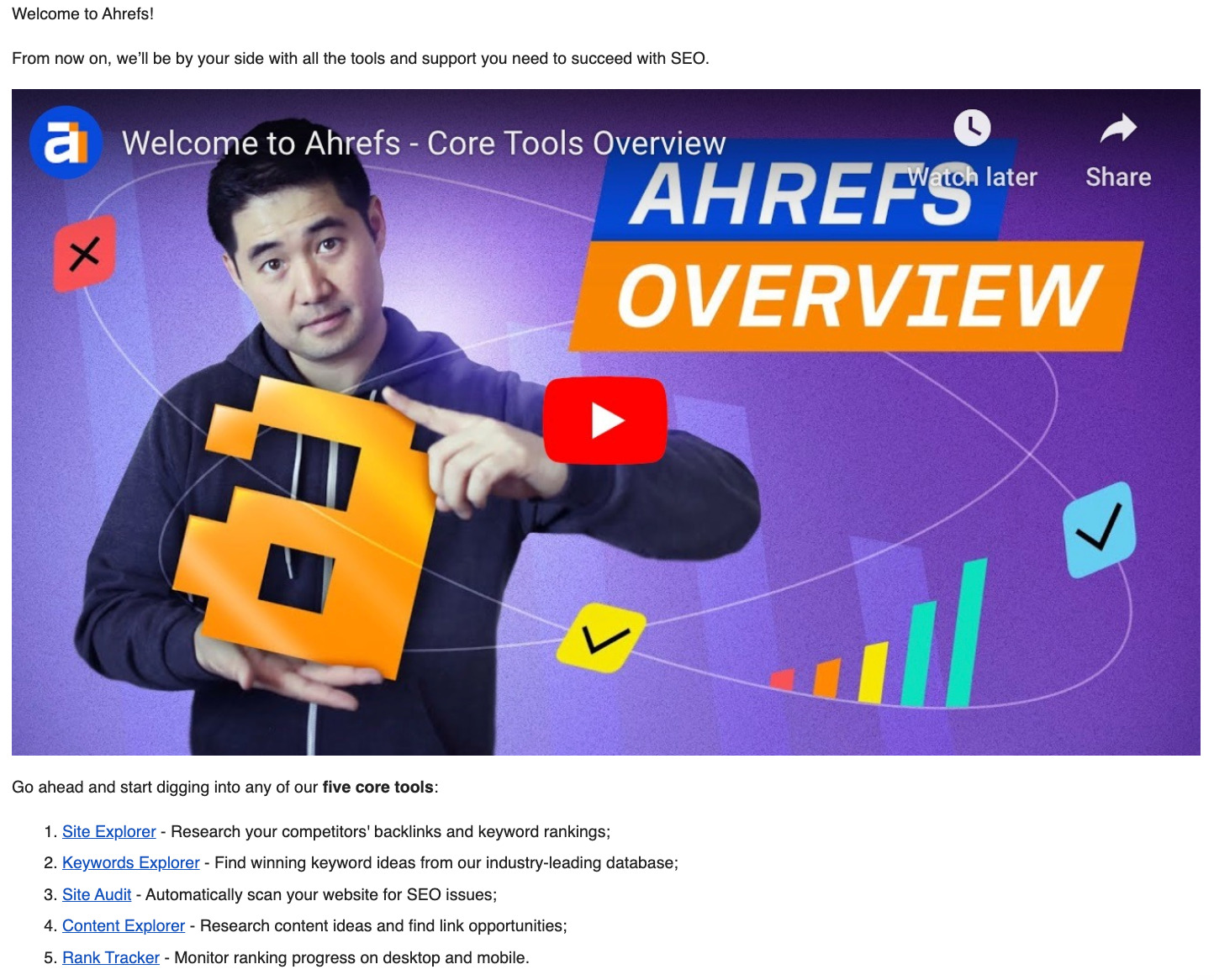 Excerpt from Ahrefs welcome email.