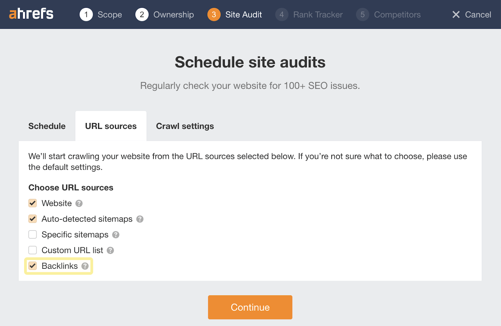 Scheduling a site audit in Ahrefs' Site Audit