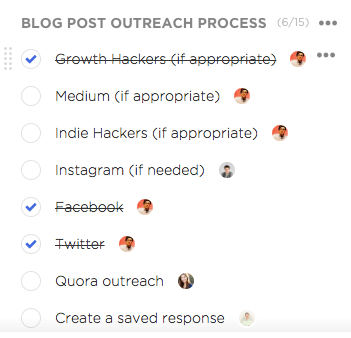 Checklist of "blog post outreach process"