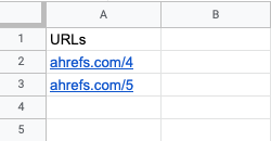 Orphan URLs in spreadsheet