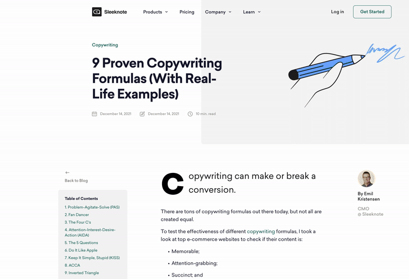 Example of expanded list post about copywriting 