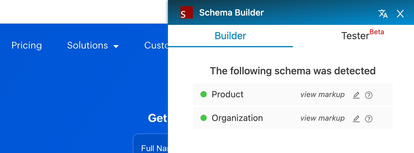Multiple schema markup types found on ZOHO’s CRM product page