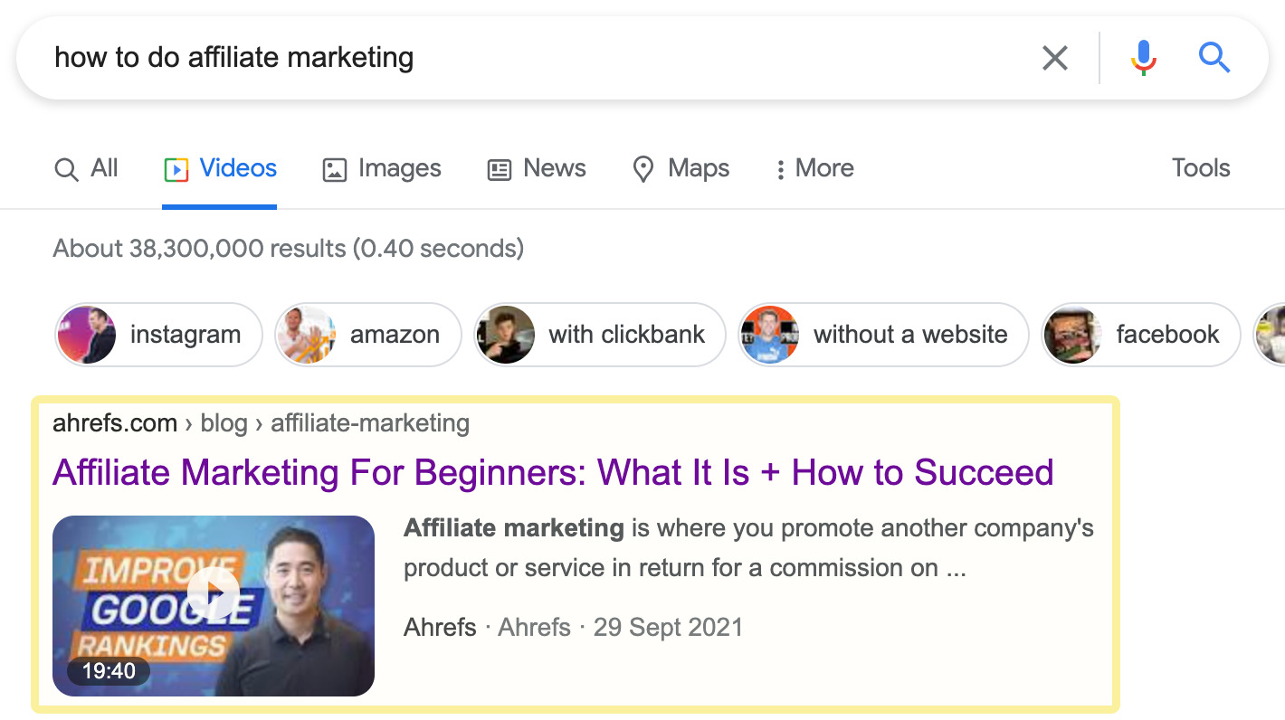 Google SERP for "how to do affiliate marketing" 
