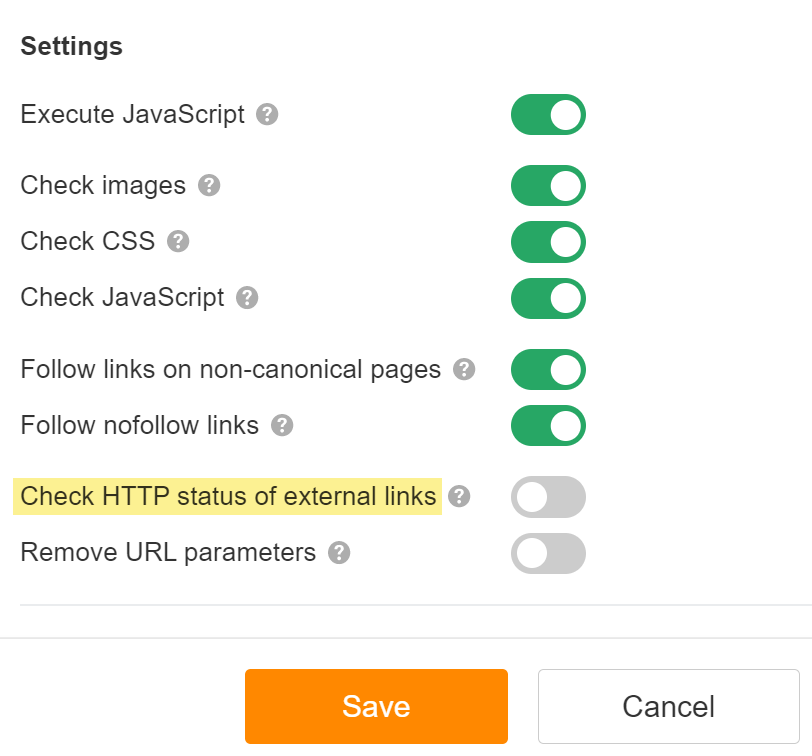 Site Audit settings need to have "Check HTTP status of external links" turned on