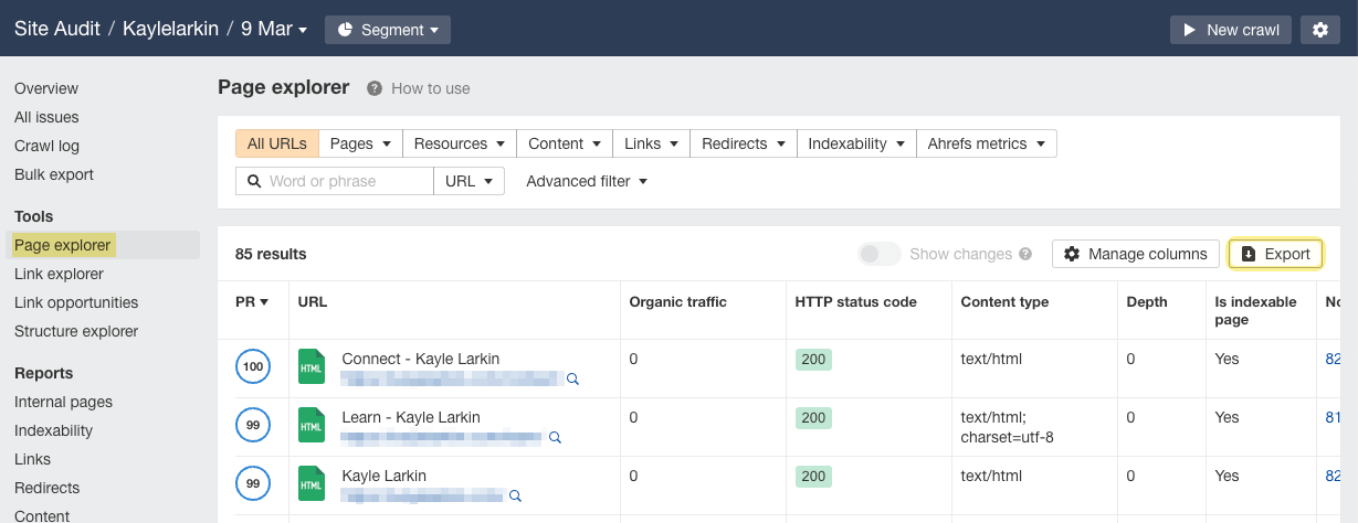 Page Explorer in Ahrefs' Site Audit