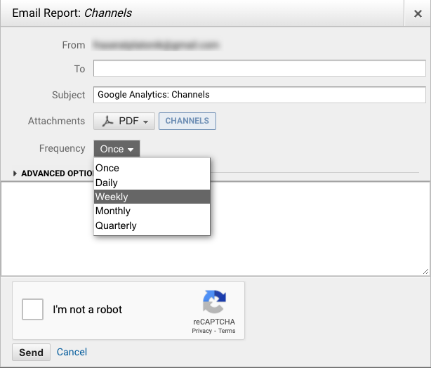 Drop-down options to choose frequency of email reports