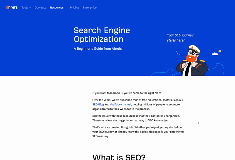 Hub page of beginner’s guide to SEO