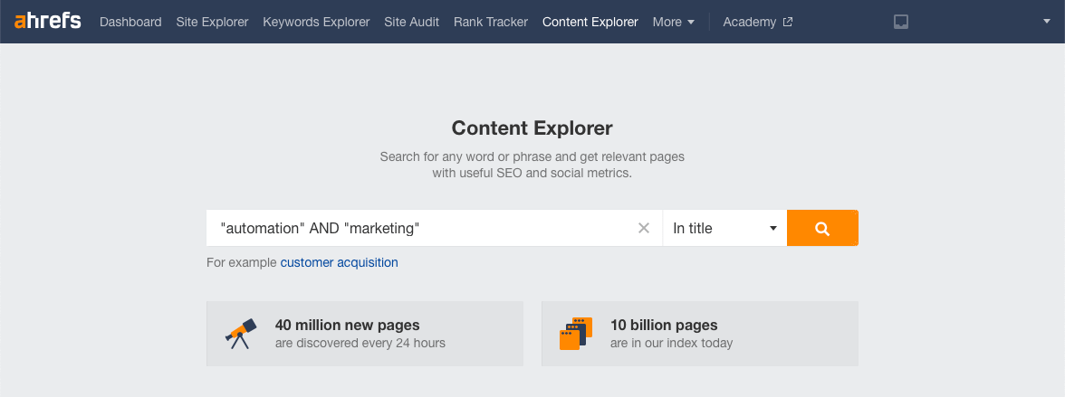 Content Explorer search for this term: "automation" AND "marketing"