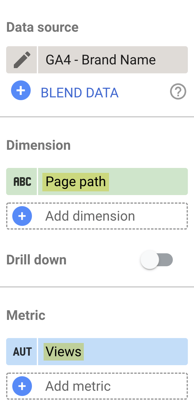 Google Data Studio settings