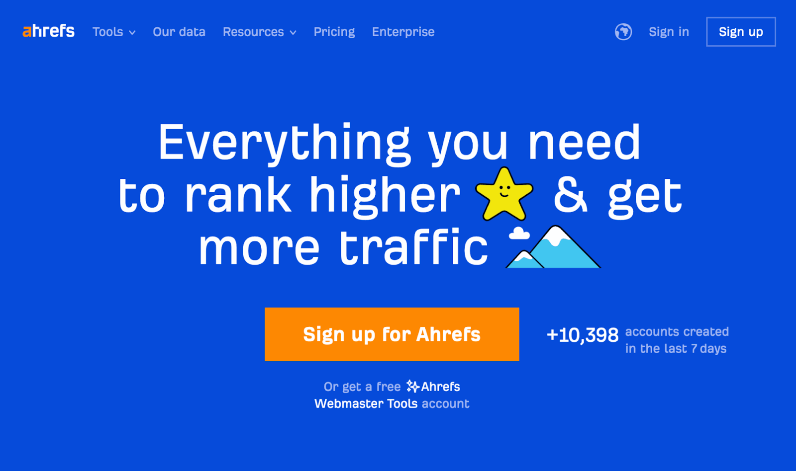 Excerpt of Ahrefs' homepage showing text with our custom font  