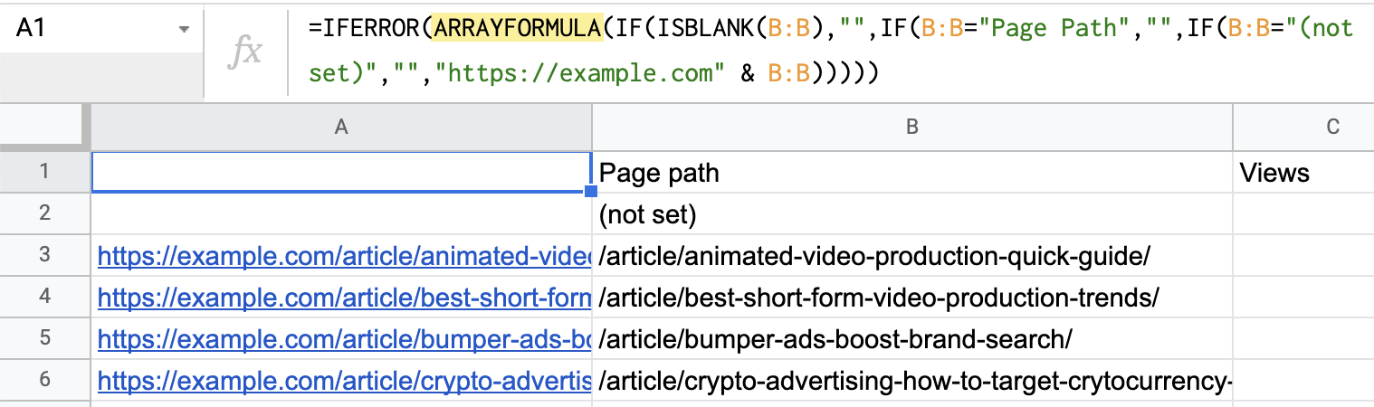 Formula in Google Sheets