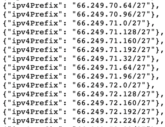 List of IPV4 addresses