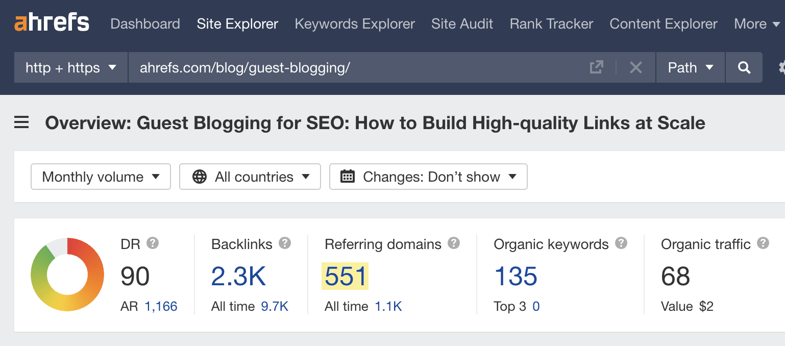 Site Explorer overview of Ahrefs' guide to guest blogging