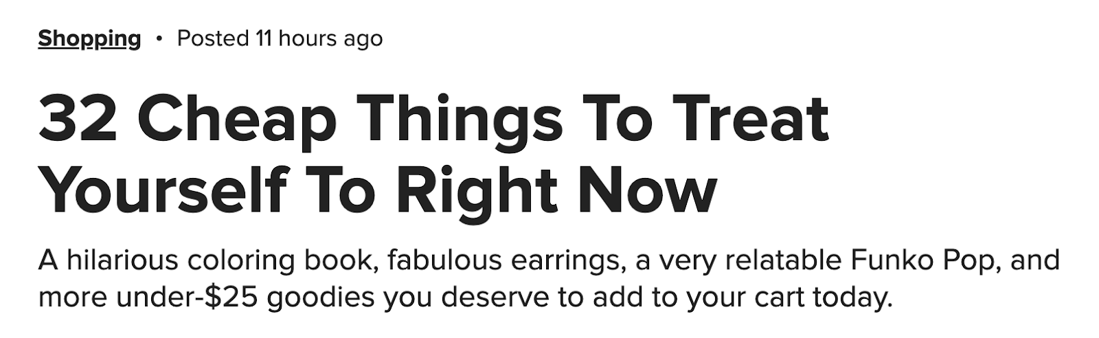 Excerpt of a BuzzFeed article titled "32 Cheap Things To Treat Yourself To Right Now"