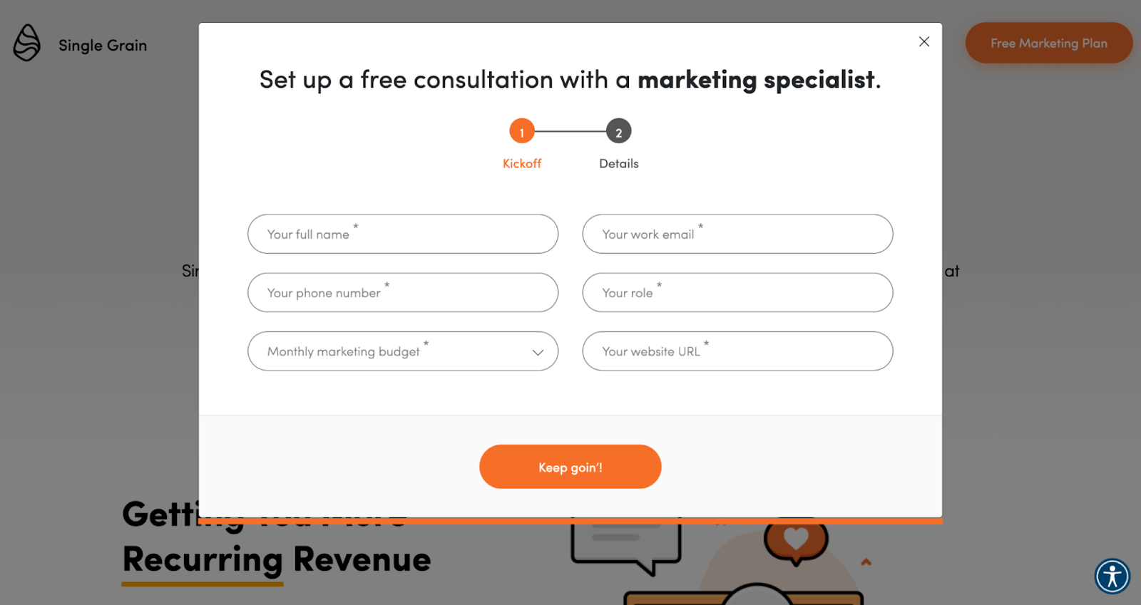 Form to fill in personal details to get a free consultation