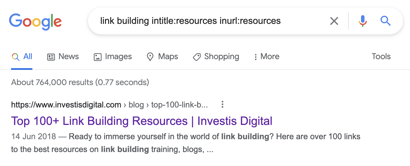 Searching for resource pages in Google