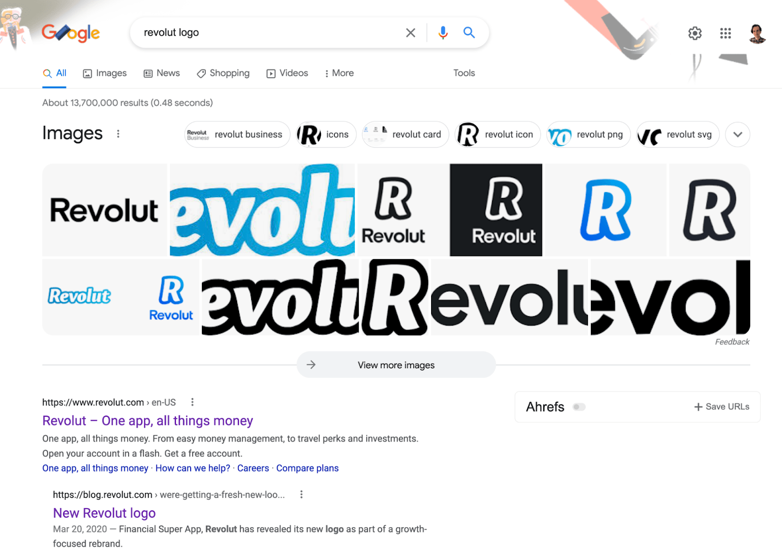 Google SERP za "logotip revolut"