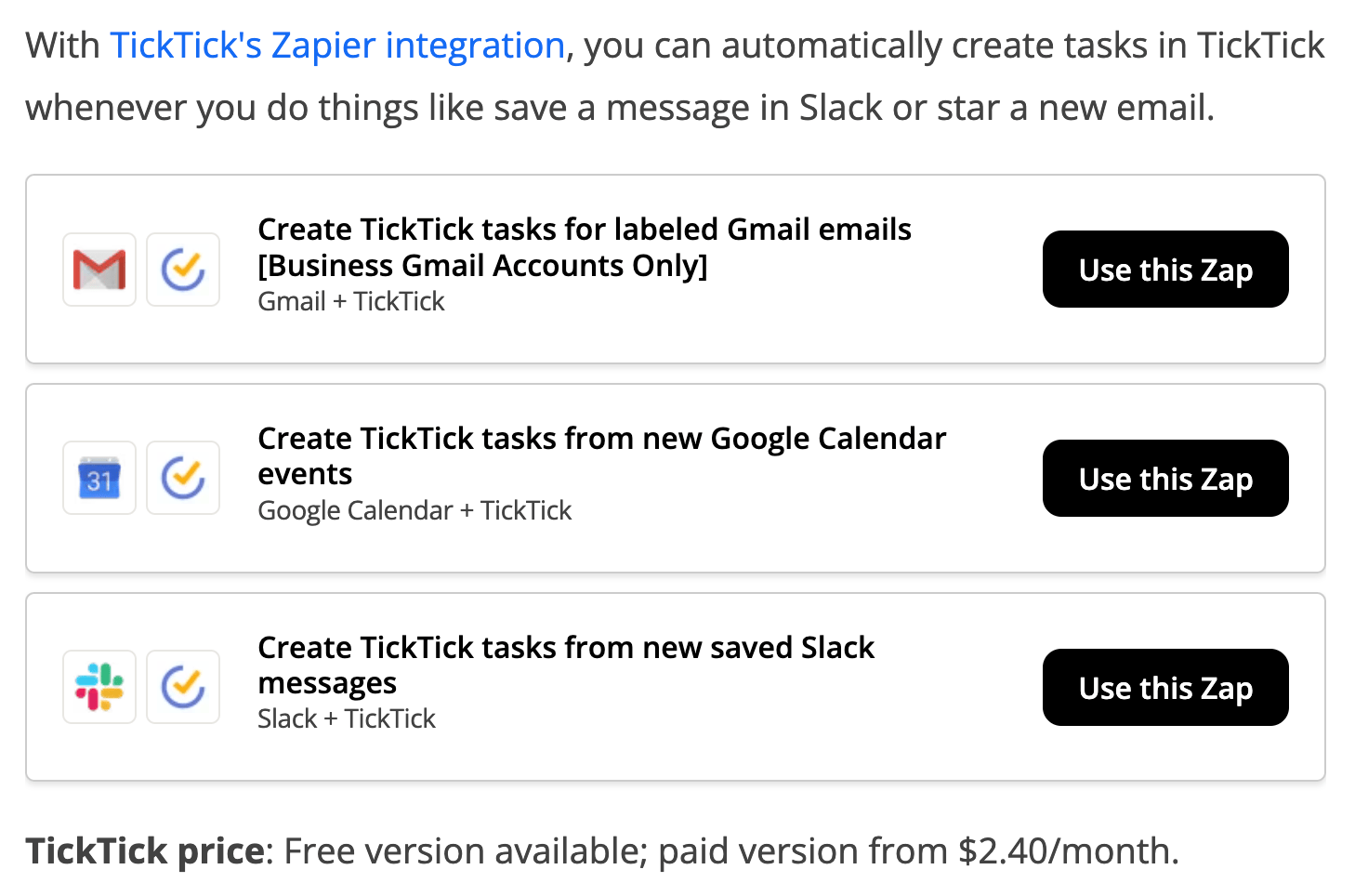 Example of product-led marketing from Zapier.