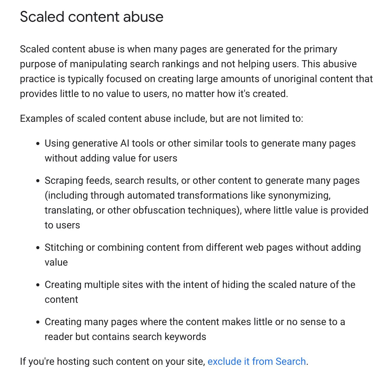 Google's spam policy against scaled content