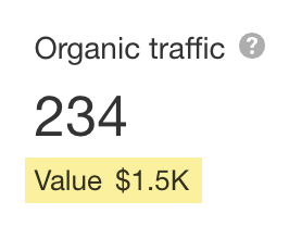 Estimated traffic value of organic traffic to our SEO statistics page via Ahrefs' Site Explorer