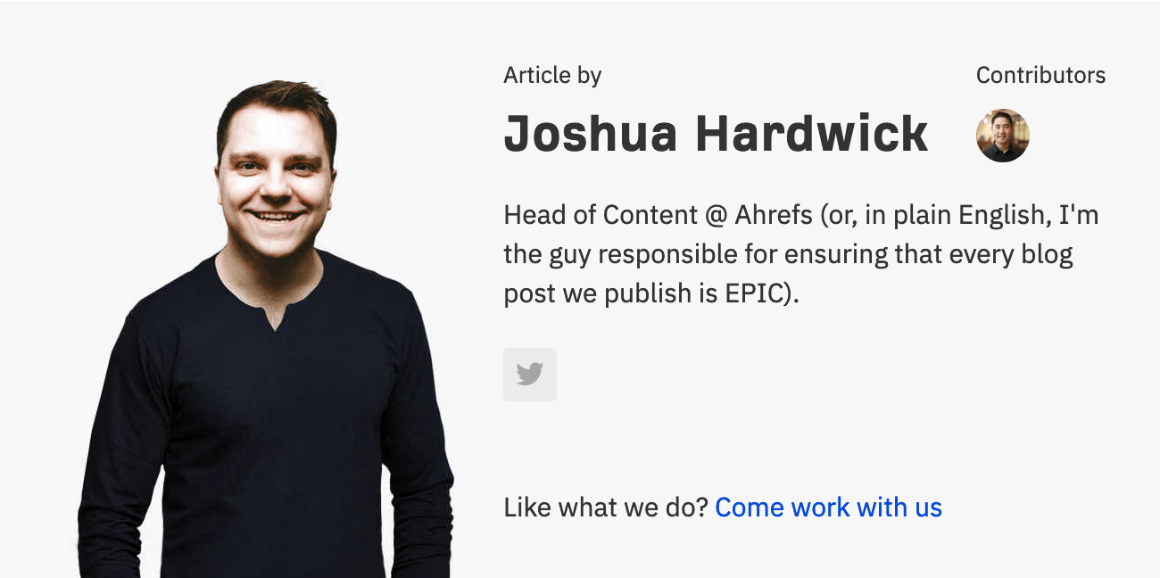 Bio of Joshua, featuring Sam as contributor in top right-hand corner