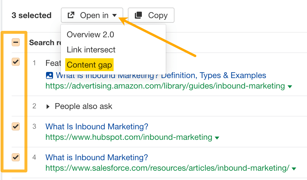 Open in Content gap in Keywords Explorer