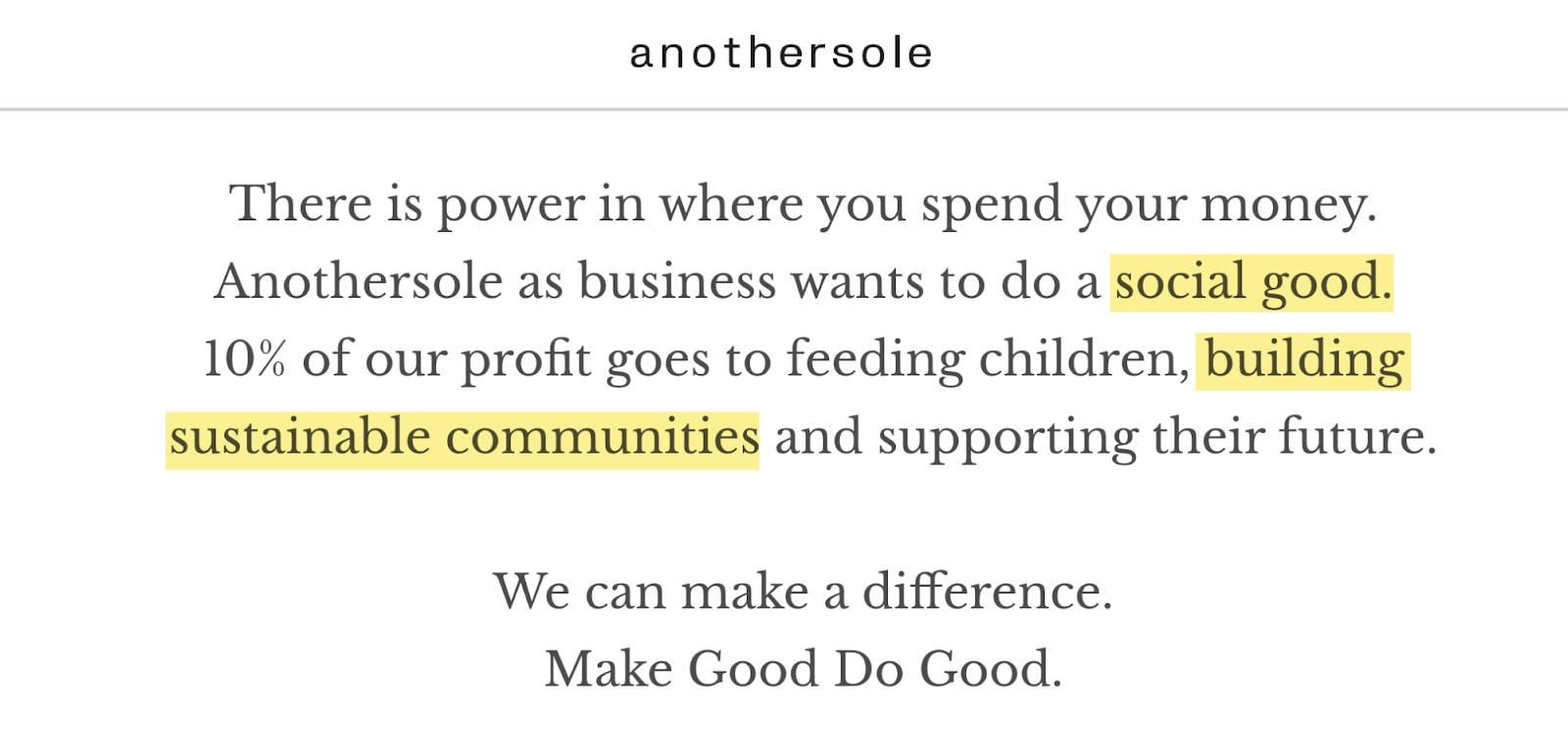 Statement from anothersole indicating how the company splits its profits