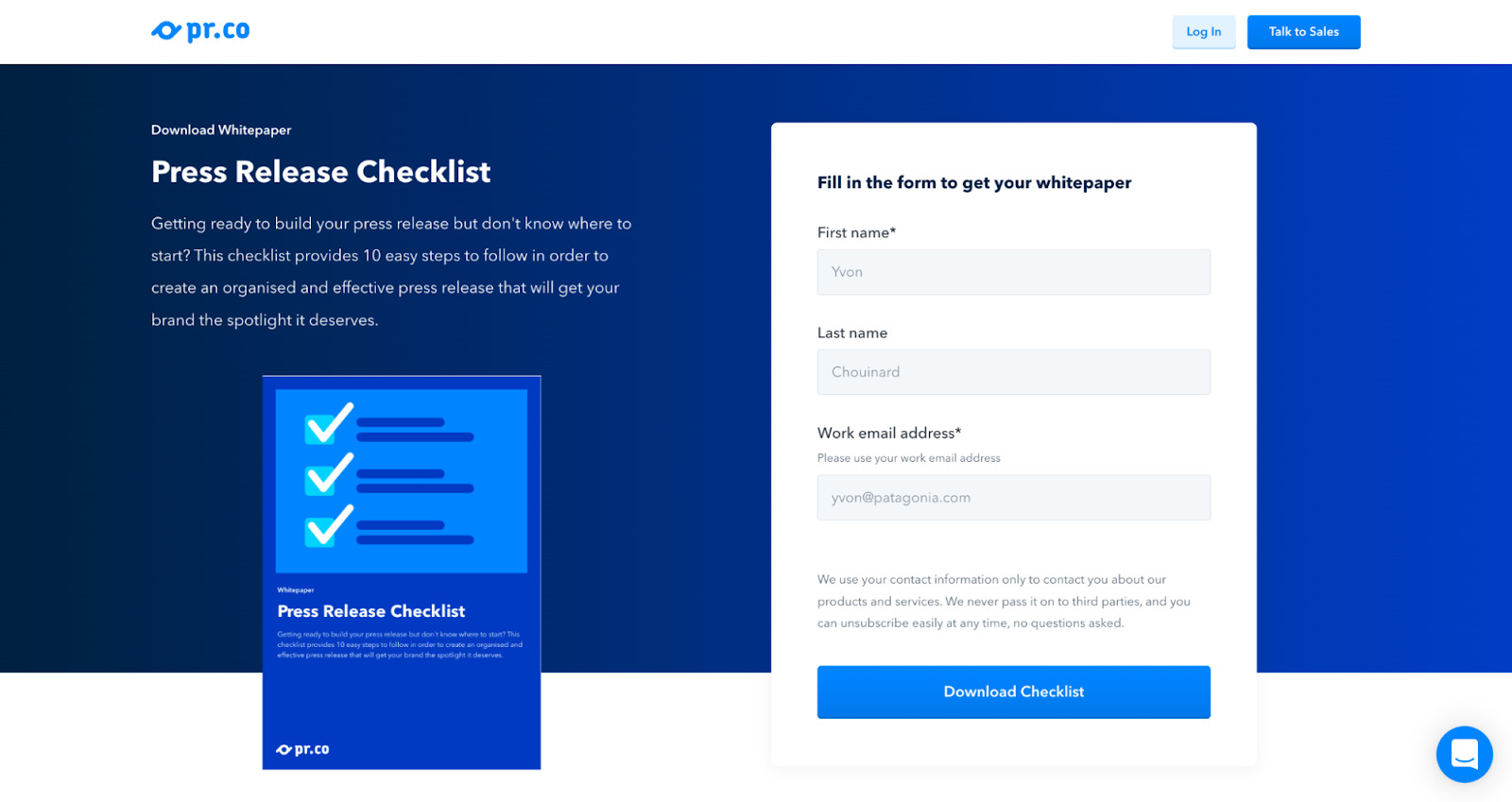 Text field to enter personal details to access the checklist