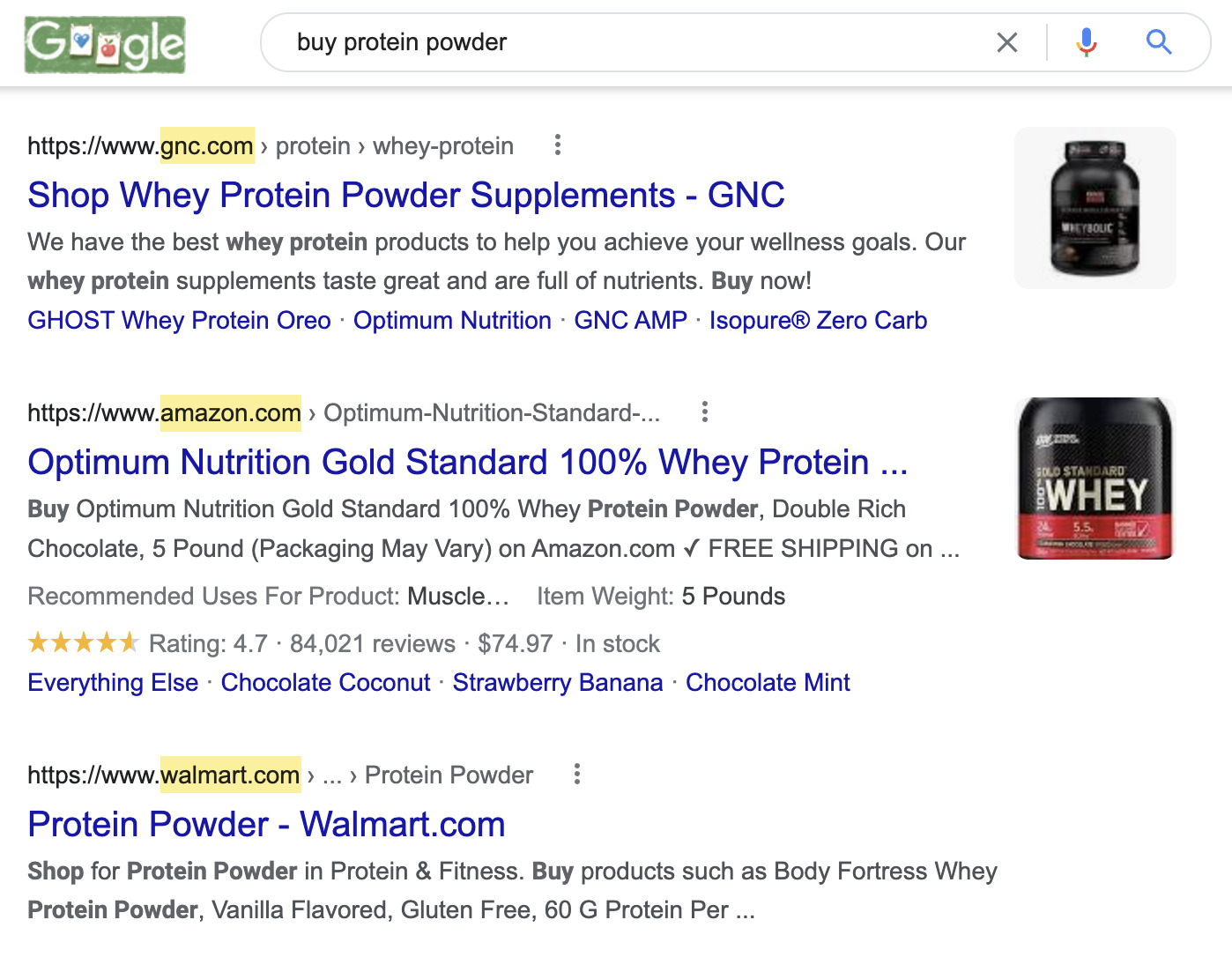 Big brands ranking for "buy protein powder"