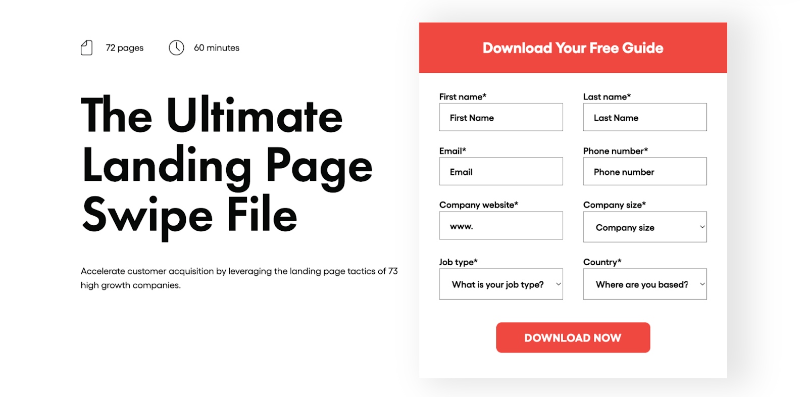 Form to enter personal details to download swipe file