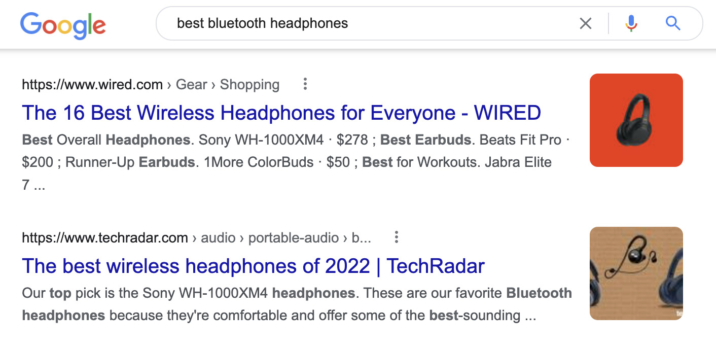 Top-ranking pages for 'best bluetooth headphones.'