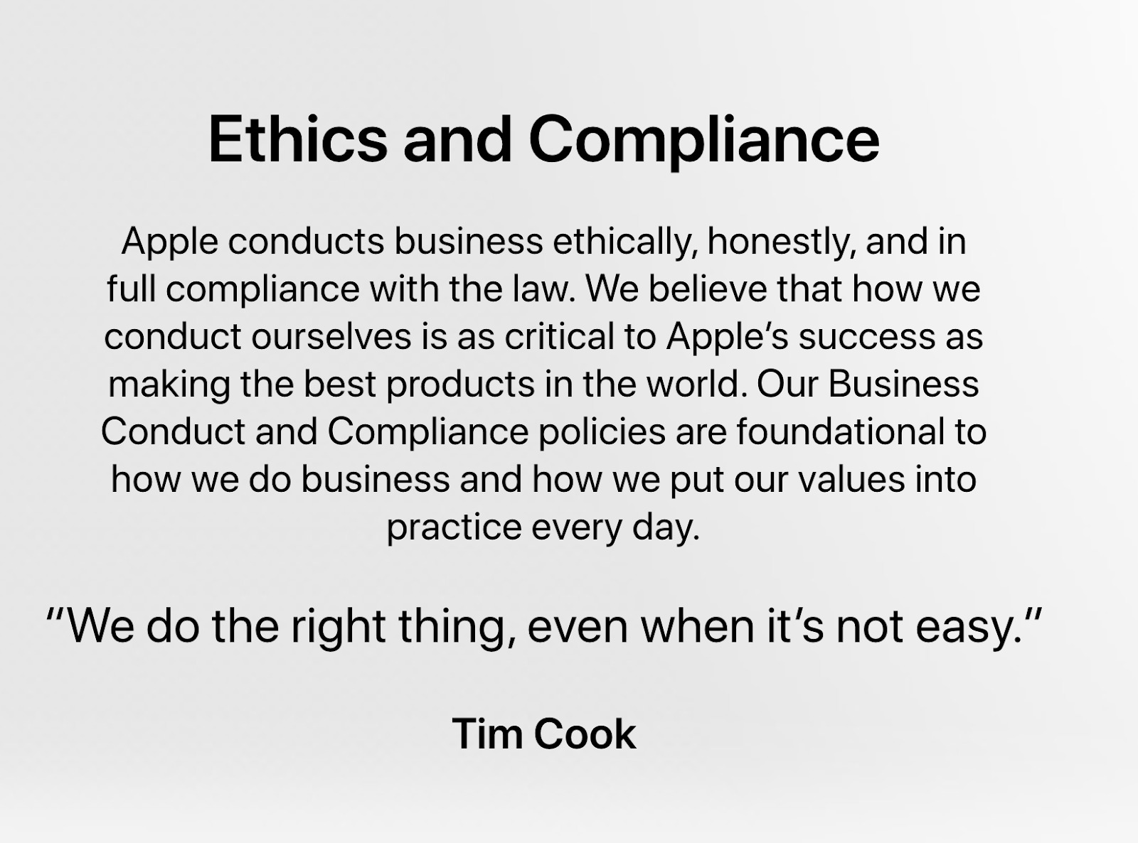 Apple's "Ethics and Compliance" statement