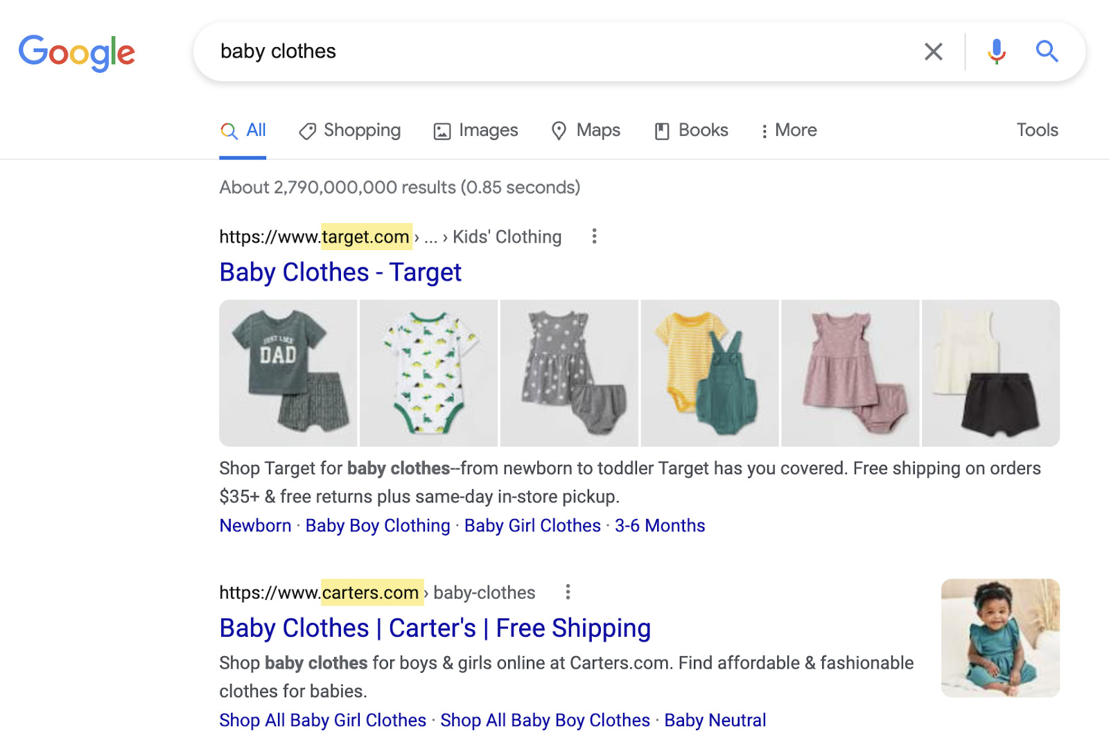 People searching for "baby clothes" want to buy