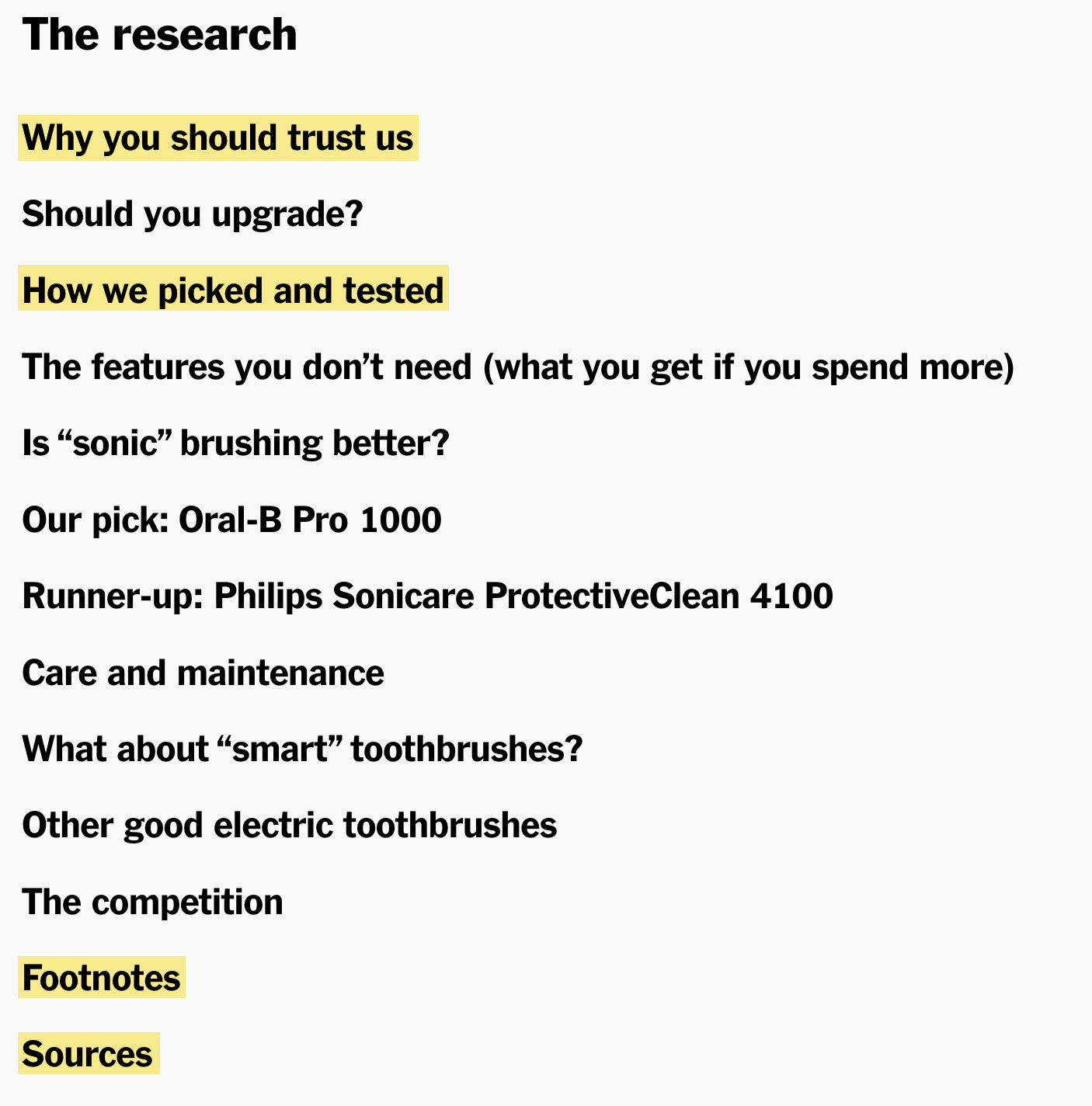 Outline of an article about electric toothbrushes